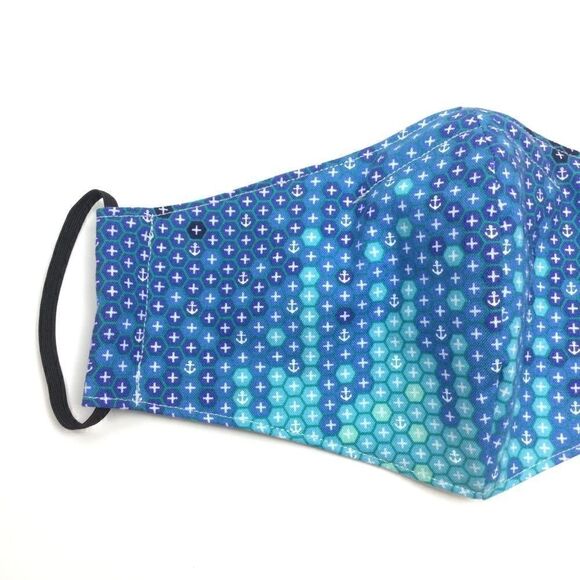 2/$15 - Blue Mask, Blue Hexagon Anchor Face Mask, Filti Filter - Picture 5 of 16